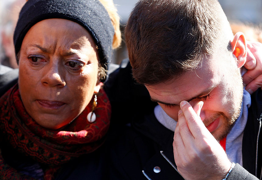 Sex abuse survivors Denise Buchanan and Alessandro Battaglia are pictured in front of St. Peter's Square at the Vatican Feb. 24, 2019, on the final day of the Vatican's four-day meeting on the protection of minors in the church. (CNS photo/Yara Nardi, Reuters)