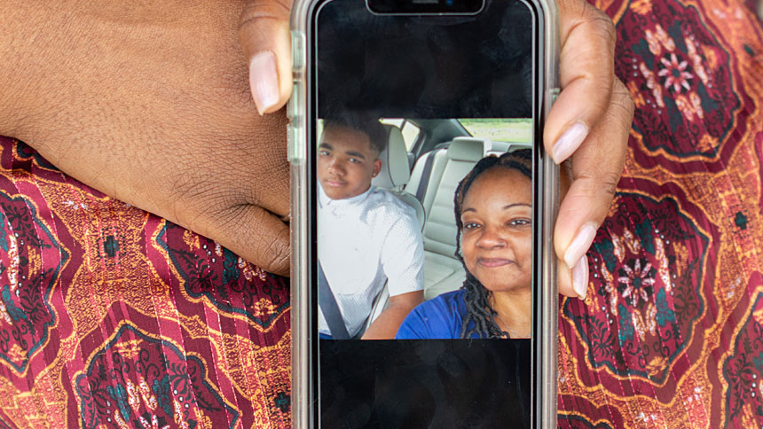 Sampson shows a photo of her son Gabriel.