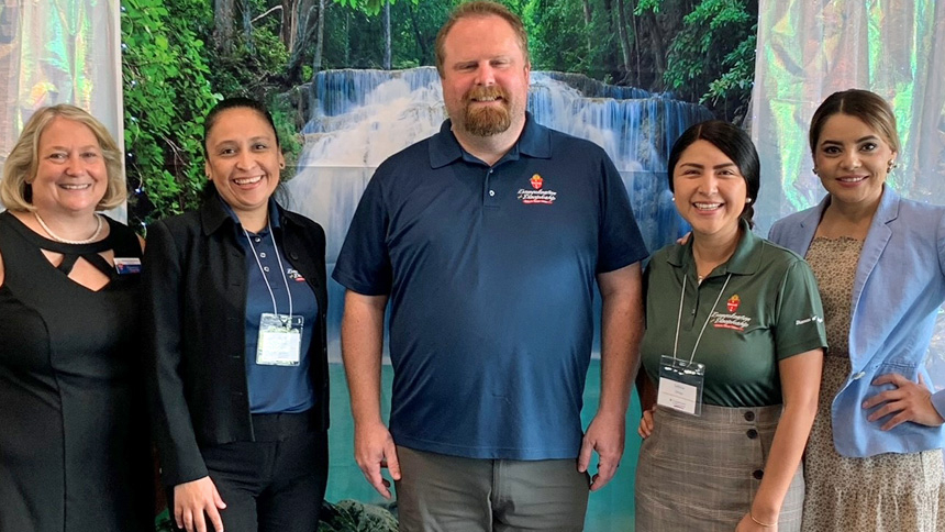 Faith Formation Team, from left: Terrie Baldwin, Coordinator of Adult Formation; Xochitl Martinez, Coordinator of Hispanic Adult Formation; Patrick Ginty, Director of Faith Formation; Leticia Ortega, Hispanic Formation Assistant; and Gabriela DelRio, Coordinator of Youth Ministry.