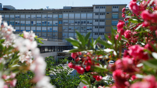 This is a view outside Gemelli hospital in Rome where Pope Francis had a prescheduled colon surgery July 4, 2021. Pope Francis' recovery from colon surgery continues to go well, the Vatican said. (CNS photo/Guglielmo Mangiapane, Reuters)