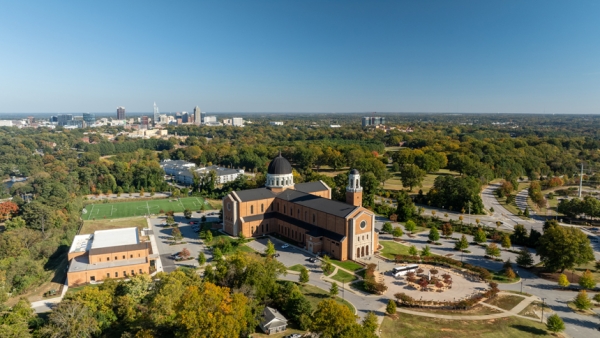 Holy Name of Jesus Cathedral and Raleigh skyline